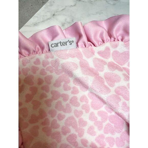 Carters Rattle Lovey Security Blanket Plush Pink White Satin Bird Owl Heart - Picture 3 of 6